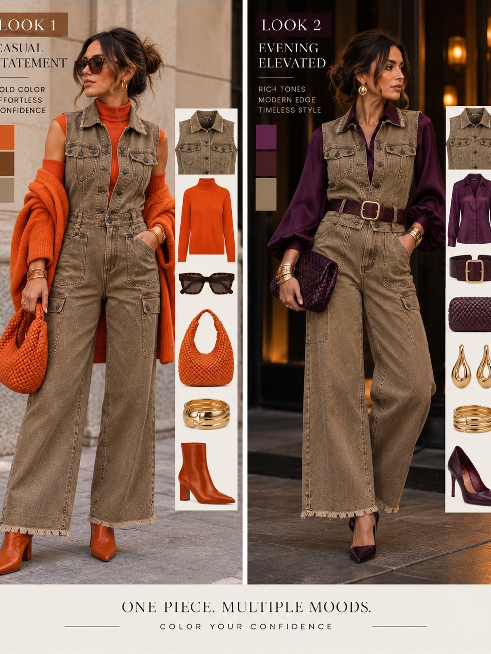 Vintage Y2K Newport News Jeanology Size 18 Utility Cargo Jumpsuit Brown.